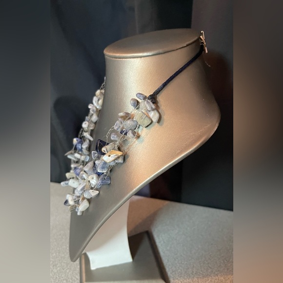 Natural Chip Stone Blue/Grey Beaded Multi Strand Necklace - Picture 3 of 7